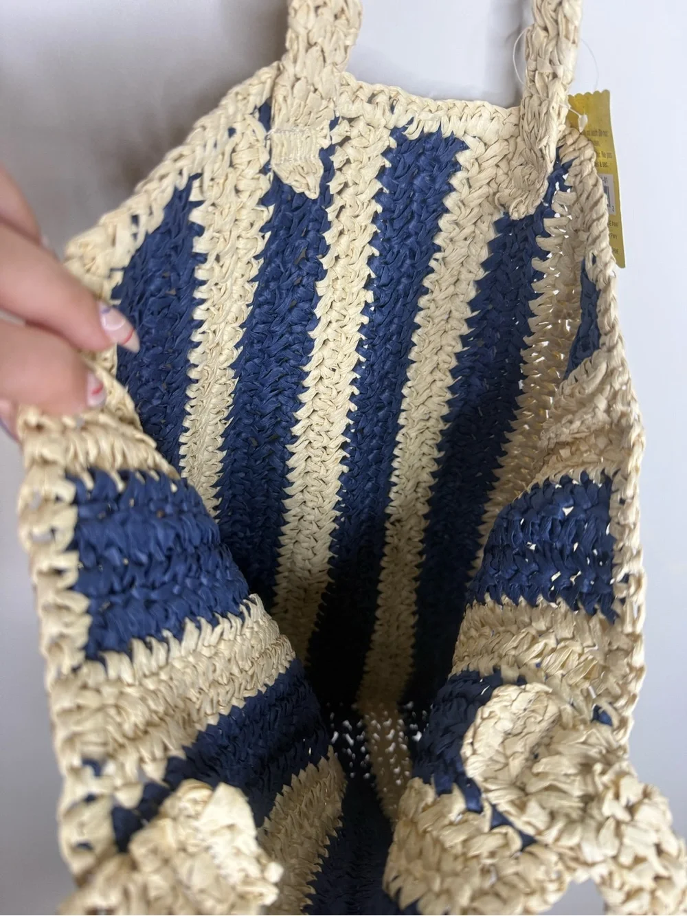 Ashland Navy and Cream Striped Crochet Shoulder Bag